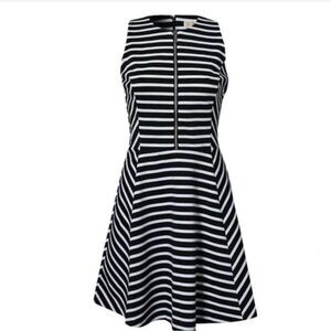 Michael Kors Black & White Striped Sleeveless Fit & Flare Dress Size 8